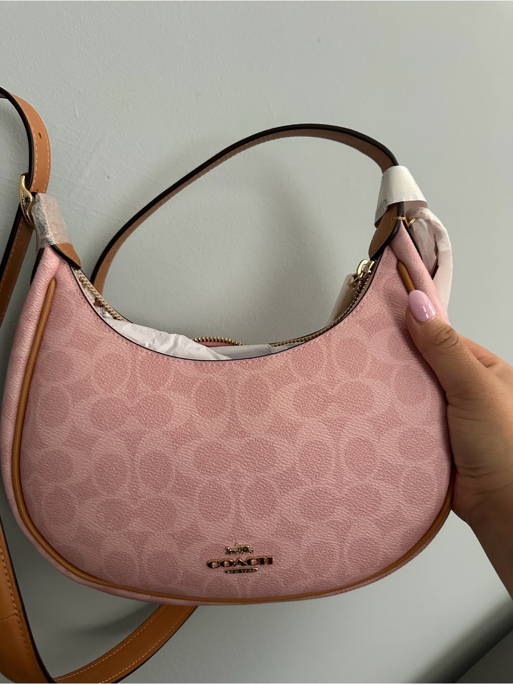 Coach Powder Pink Shoulder Bag with Tan Trim